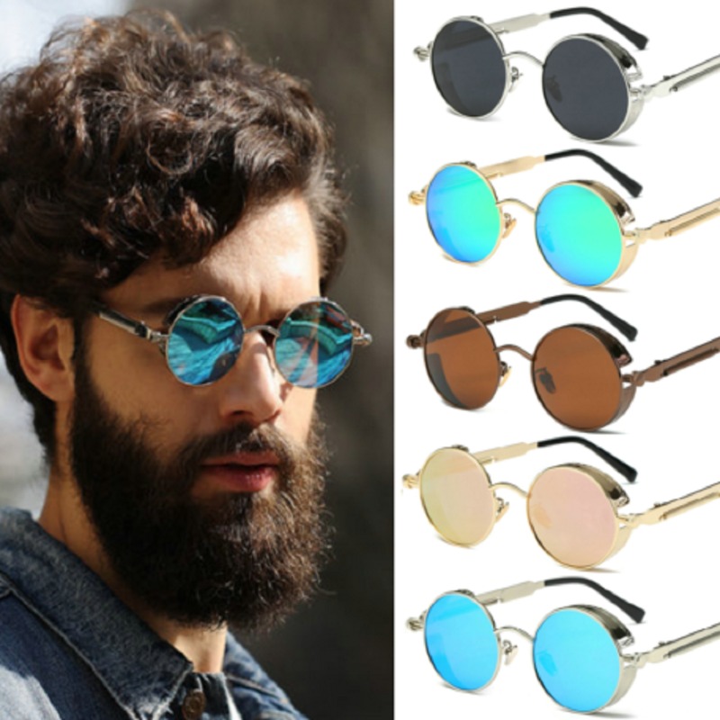Vintage Fashion Enthusiasts - メタルスチームパンクサングラス男性女性ファッションラウンドメガネブランドデザインヴィンテージアイウェア高品質