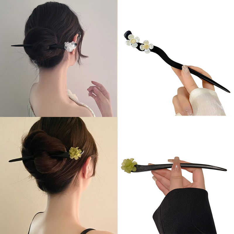 ヴィンテージ中国風の木製花ヘアスティックパールヘアピンジュエ - Vintage Fashion Stores のレビューと価格