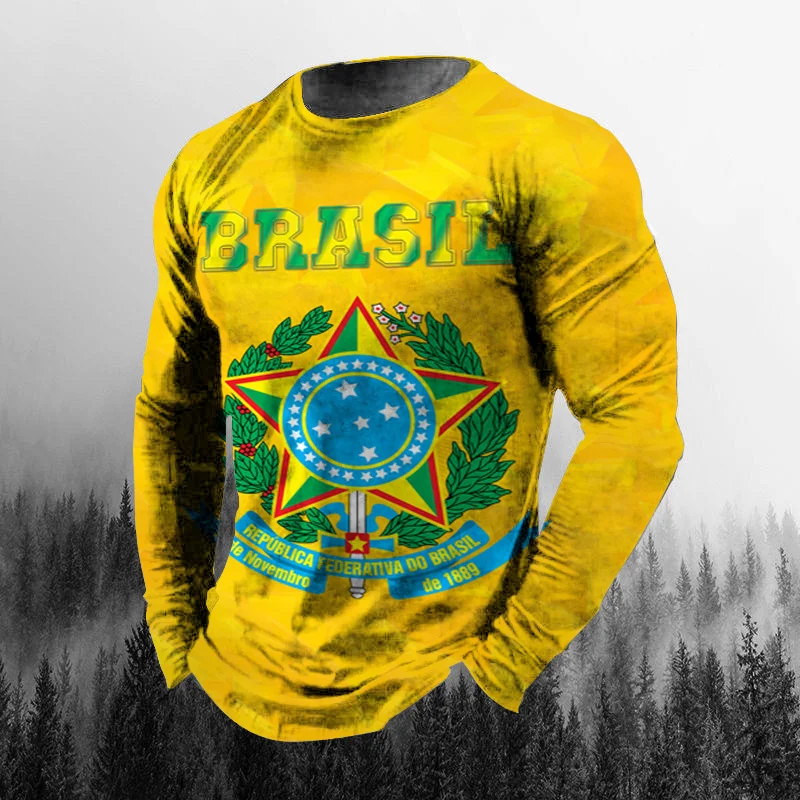 ヴィンテージ風ブラジル国旗3Dプリント、秋物、メンズ、Oネッ - Vintage Outdoor Fashion のレビューと価格
